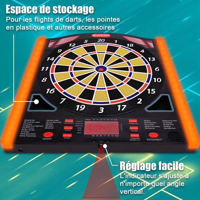 Cible de fléchettes électronique avec ligne laser - Jusqu'à 40% de réduction