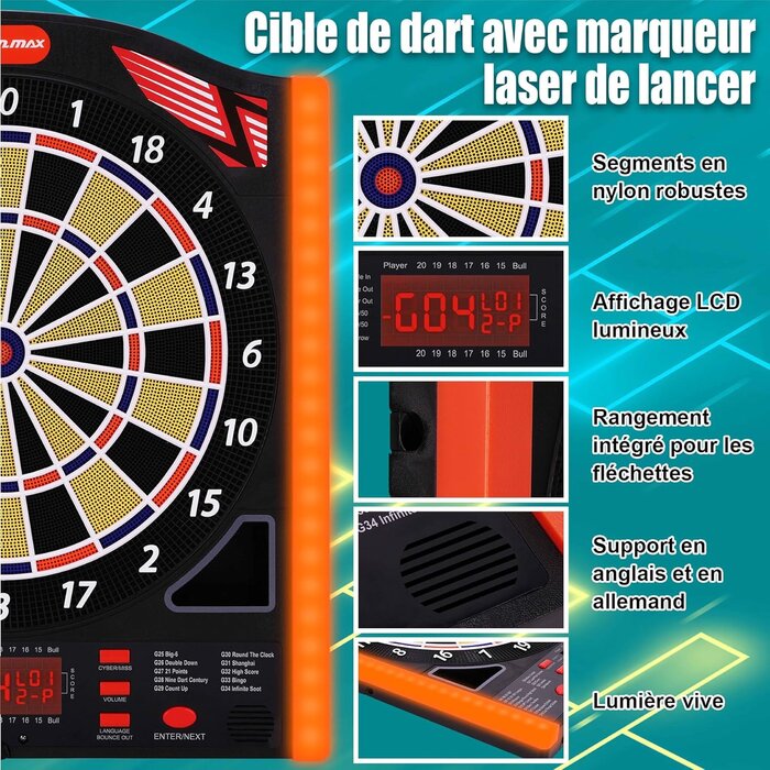 Cible de fléchettes électronique avec ligne laser - Jusqu'à 40% de réduction