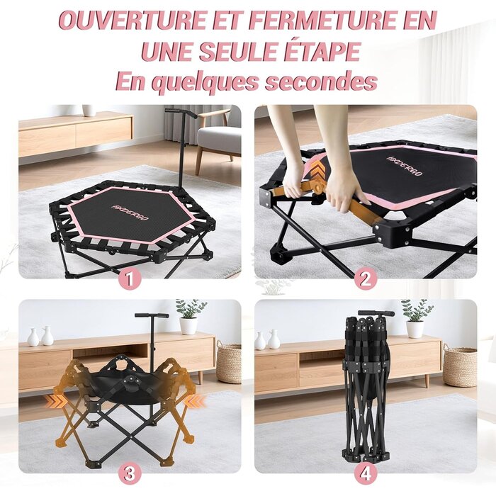Trampoline de fitness pliable 106,5 cm rose - Jusqu'à 41% de remise
