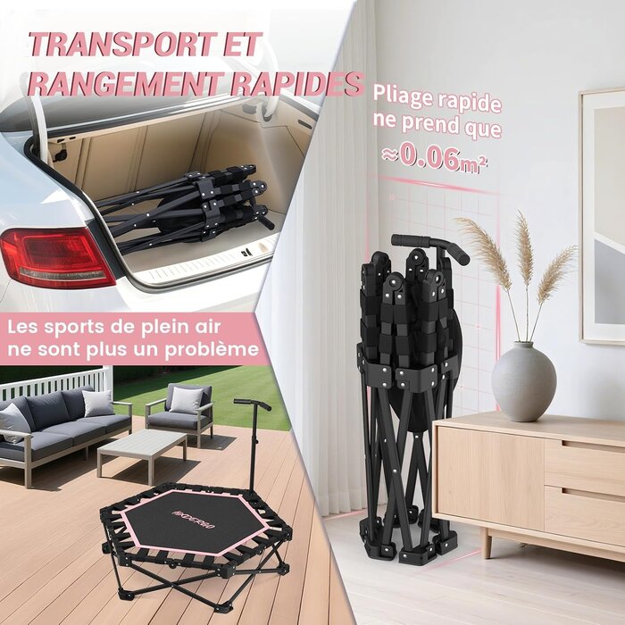 Trampoline de fitness pliable 106,5 cm rose - Jusqu'à 41% de remise