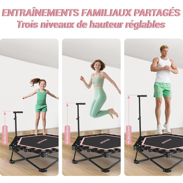 Trampoline de fitness pliable 106,5 cm rose - Jusqu'à 41% de remise