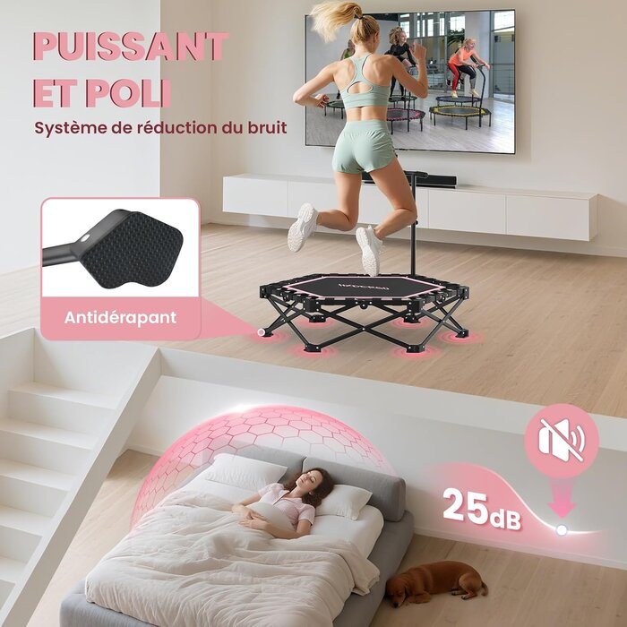 Trampoline de fitness pliable 106,5 cm rose - Jusqu'à 41% de remise