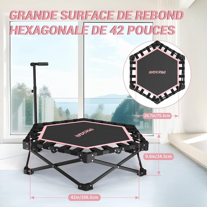 Trampoline de fitness pliable 106,5 cm rose - Jusqu'à 41% de remise