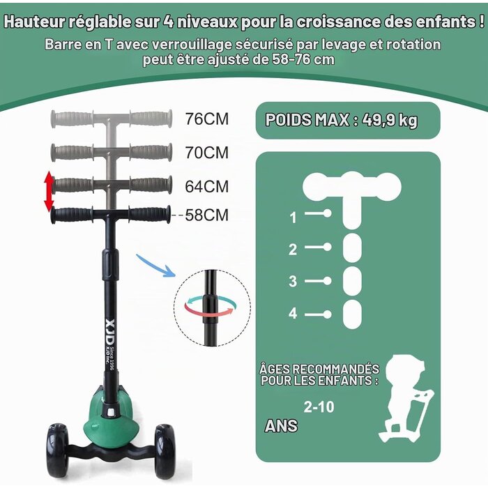 Trottinette Enfant 3 Roues LED Réglable - Jusqu'à -44% en Outlet