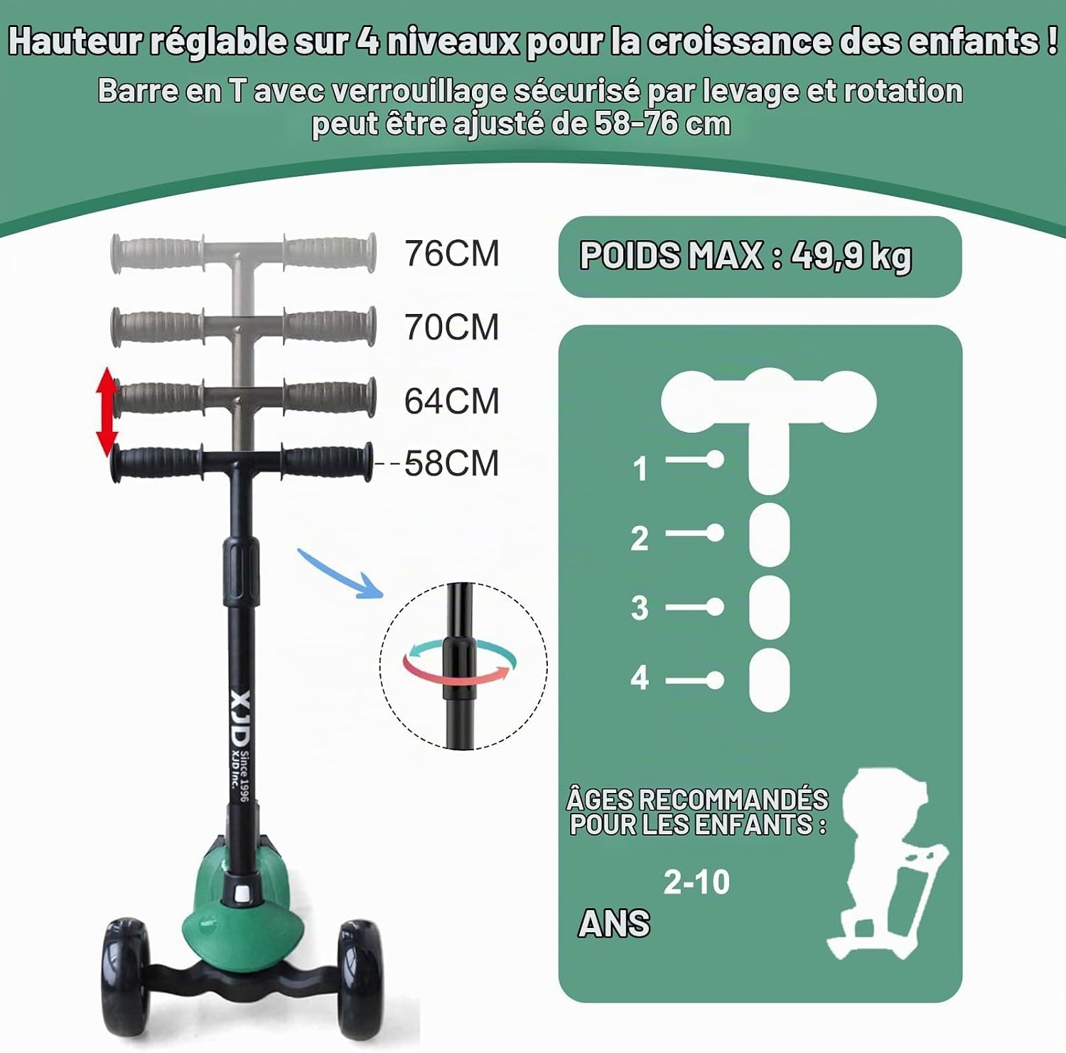 Trottinette Enfant 3 Roues LED Réglable - Jusqu'à -44% en Outlet