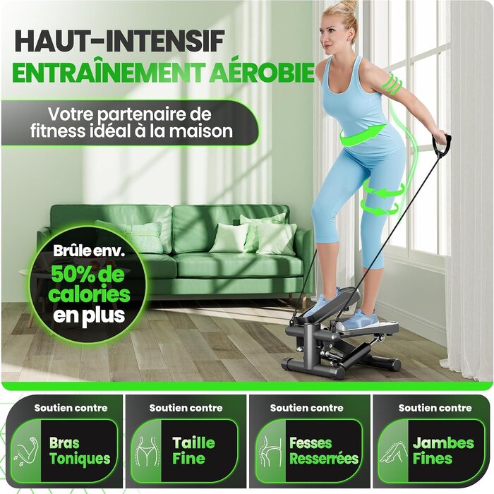 Ultrasport Mini Stepper Fitness 2-en-1 avec Bandes - Jusqu'à -45% sur l'Outlet