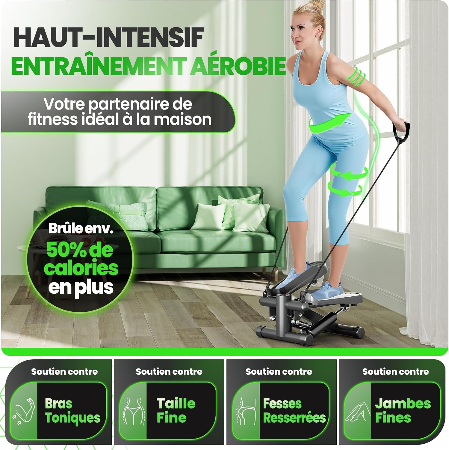 Ultrasport Mini Stepper Fitness 2-en-1 avec Bandes - Jusqu'à -45% sur l'Outlet
