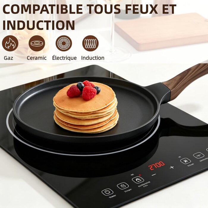 Poêle à crêpes 26 cm antiadhésive - Tous feux induction - Jusqu'à -42%