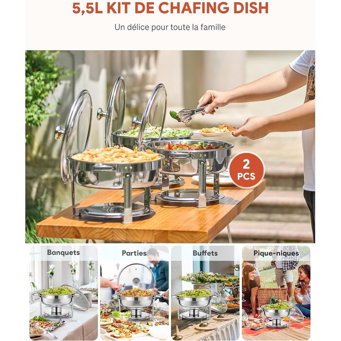 Lot de 2 Chafing Dishes 5,5L en inox - Jusqu'à -46% sur l'outlet