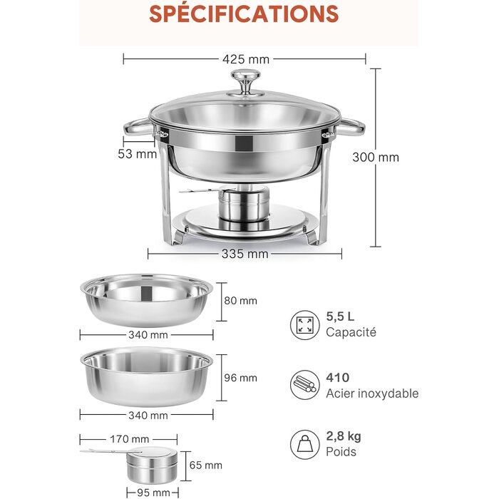 Lot de 2 Chafing Dishes 5,5L en inox - Jusqu'à -46% sur l'outlet