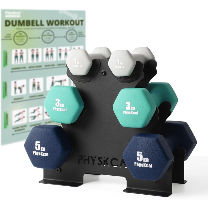 Kit d'haltères néoprène 18kg avec support - Jusqu'à -46% de réduction