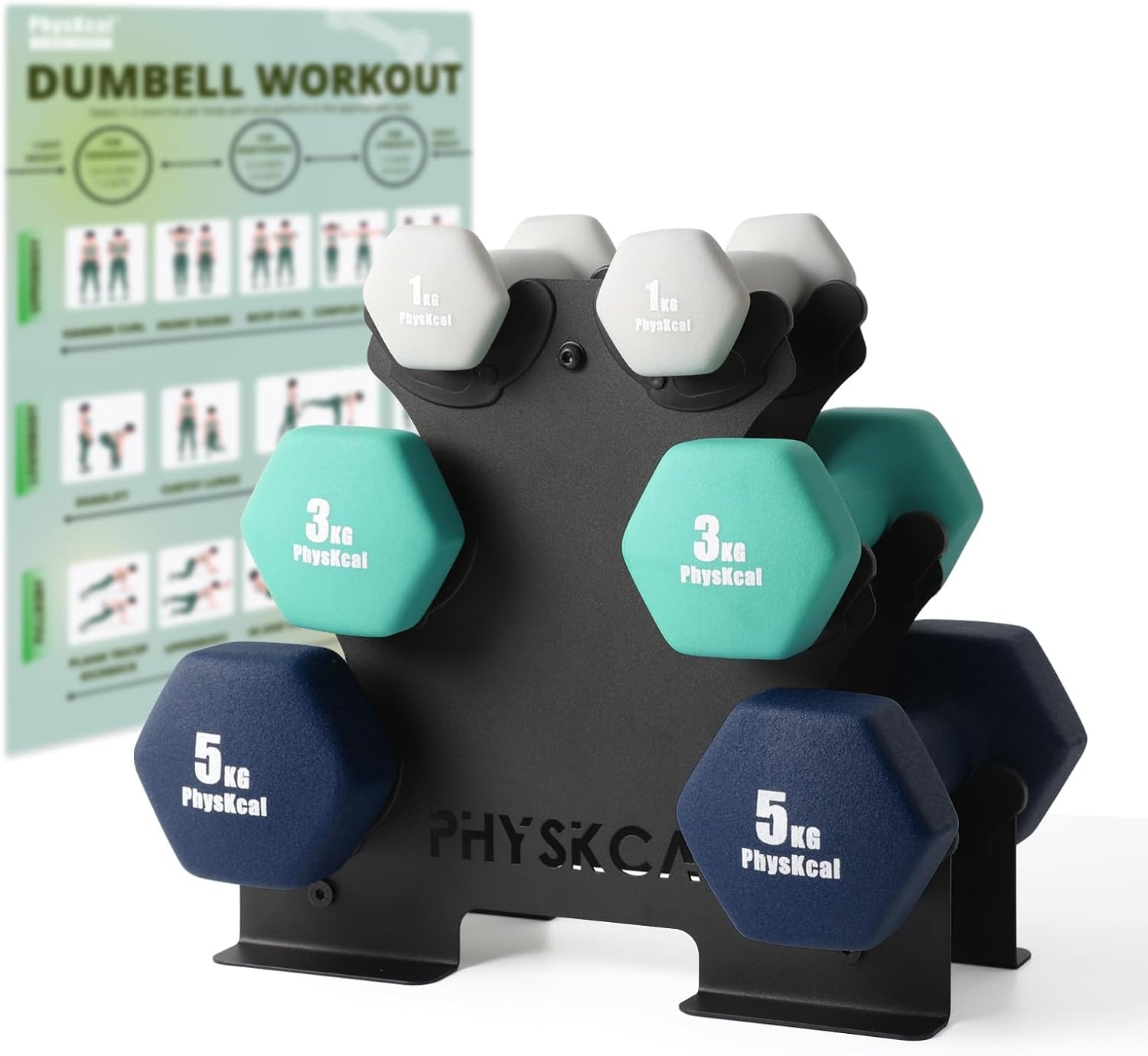 Kit d'haltères néoprène 18kg avec support - Jusqu'à -46% de réduction