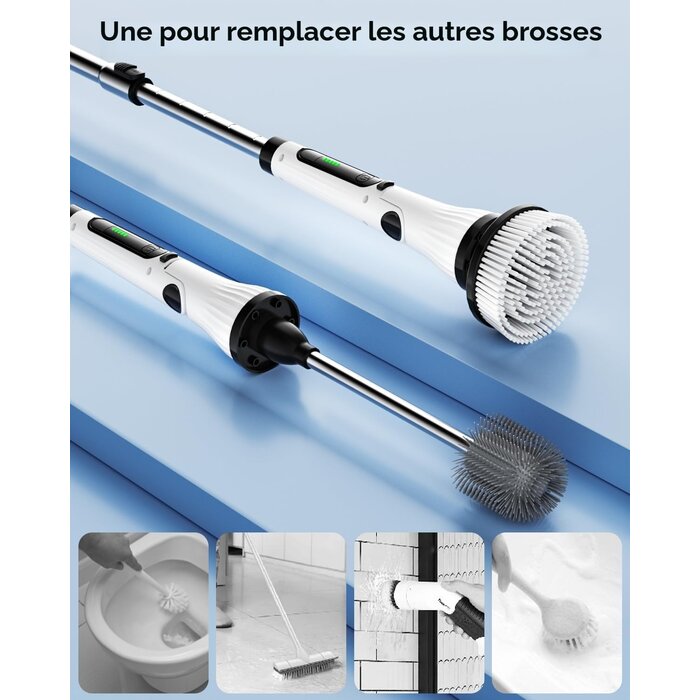 Brosse de nettoyage électrique 8 têtes, manche extensible - Jusqu'à 42% de remise