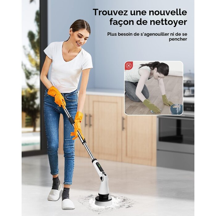 Brosse de nettoyage électrique 8 têtes, manche extensible - Jusqu'à 42% de remise