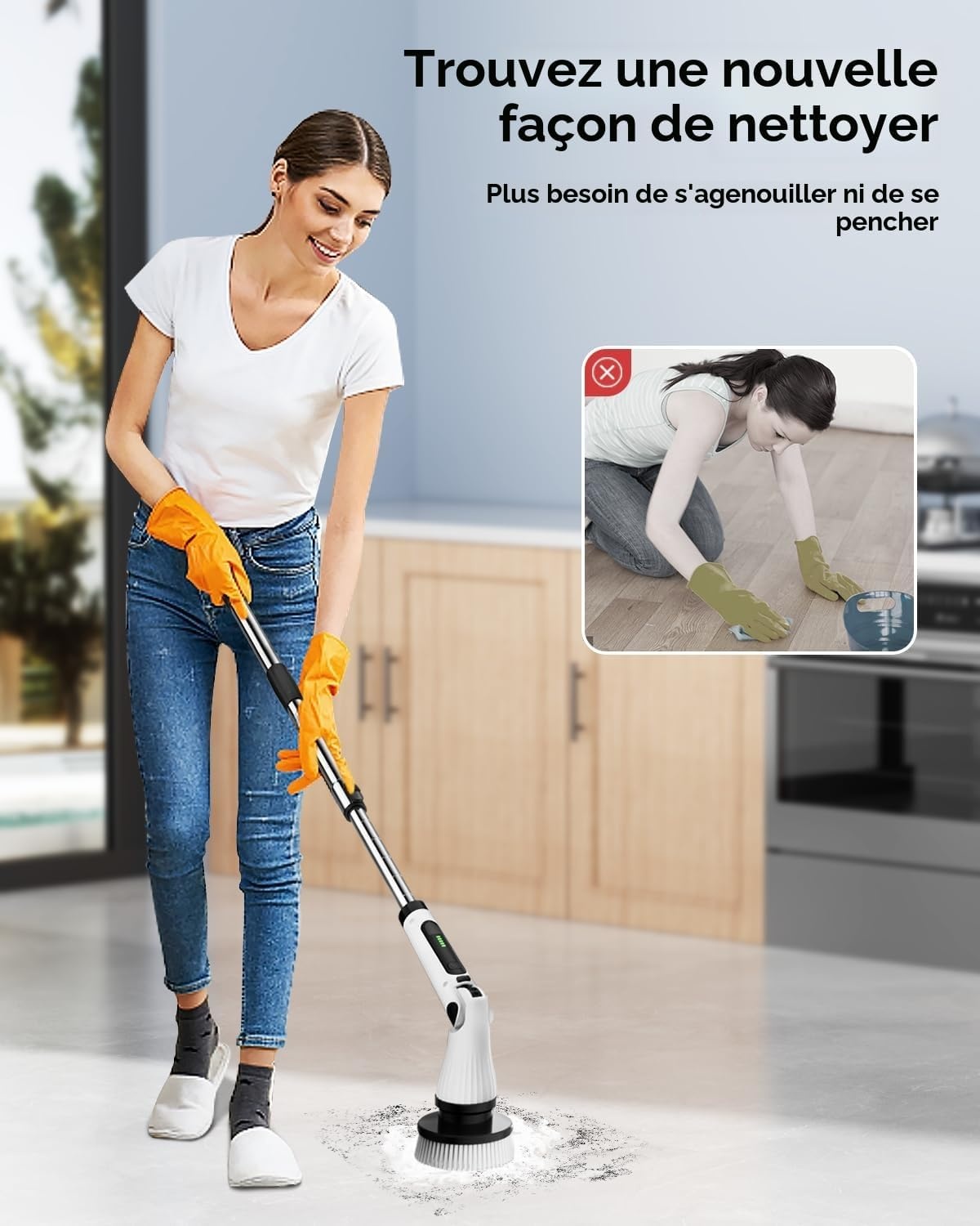 Brosse de nettoyage électrique 8 têtes, manche extensible - Jusqu'à 42% de remise