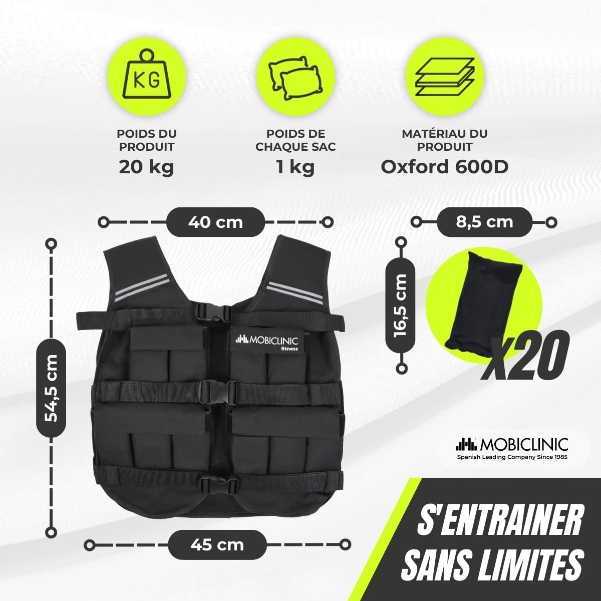 Gilet lesté fitness 20 kg ajustable - Jusqu'à 46% de réduction