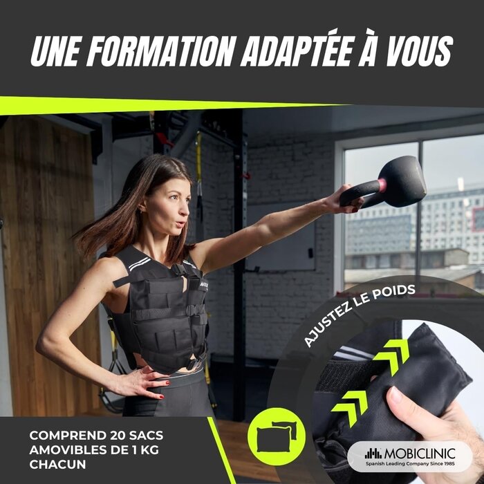 Gilet lesté fitness 20 kg ajustable - Jusqu'à 46% de réduction
