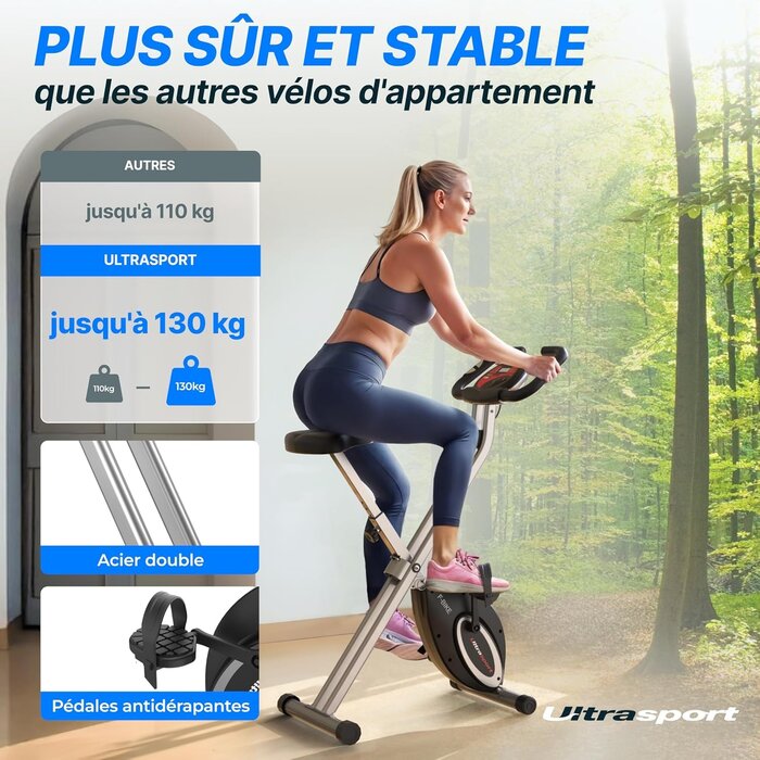 Ultrasport Vélo d'appartement pliable - 8 niveaux de résistance - Jusqu'à -47%