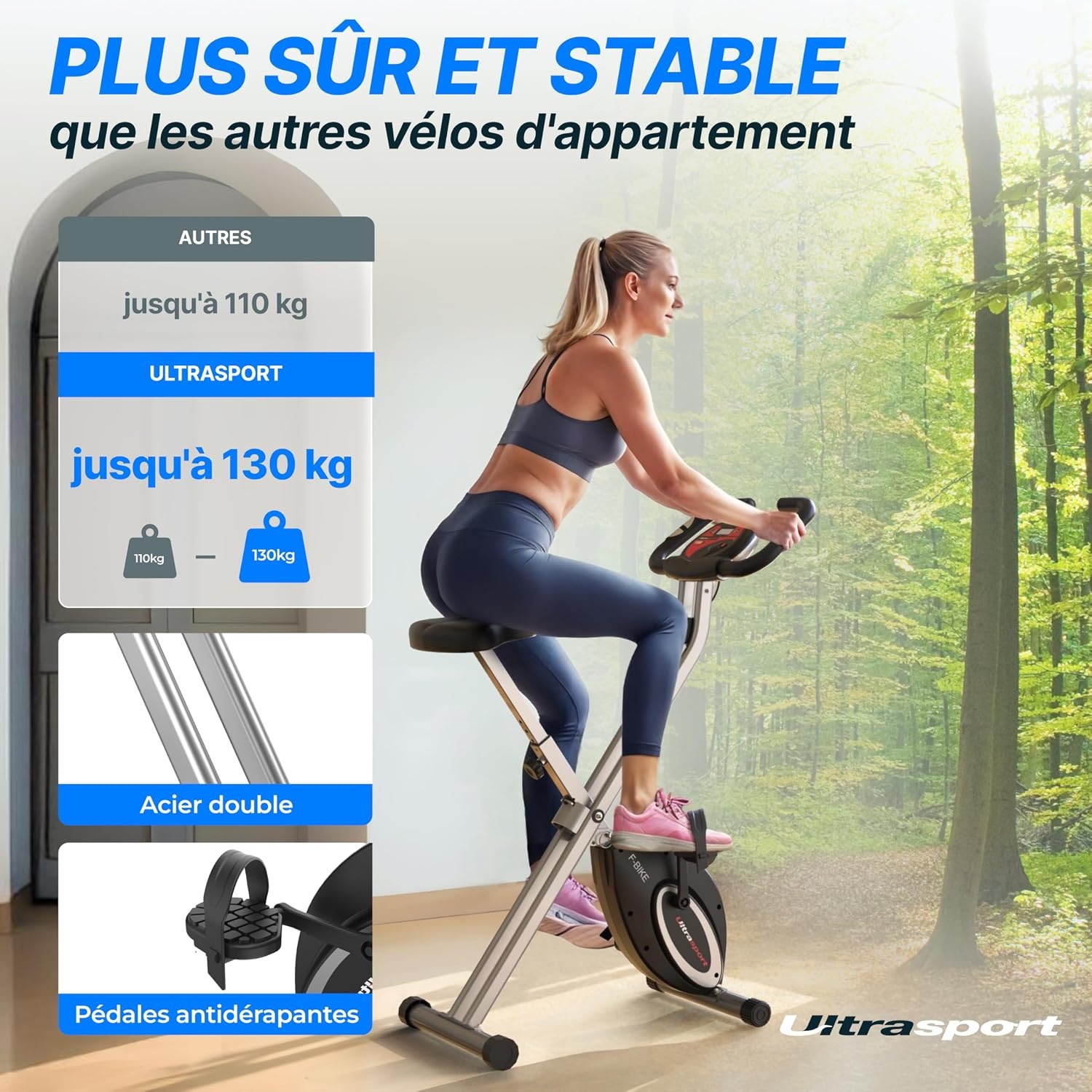 Ultrasport Vélo d'appartement pliable - 8 niveaux de résistance - Jusqu'à -47%