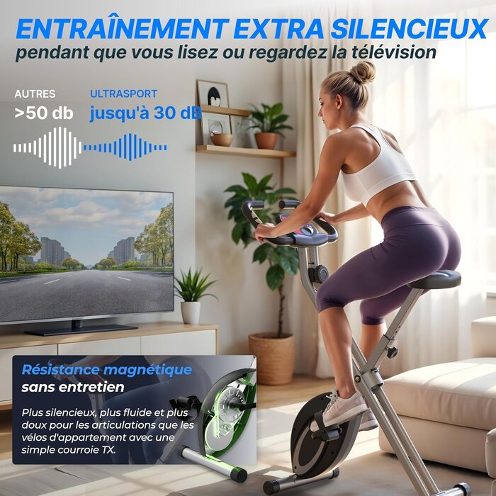 Ultrasport Vélo d'appartement pliable - 8 niveaux de résistance - Jusqu'à -47%