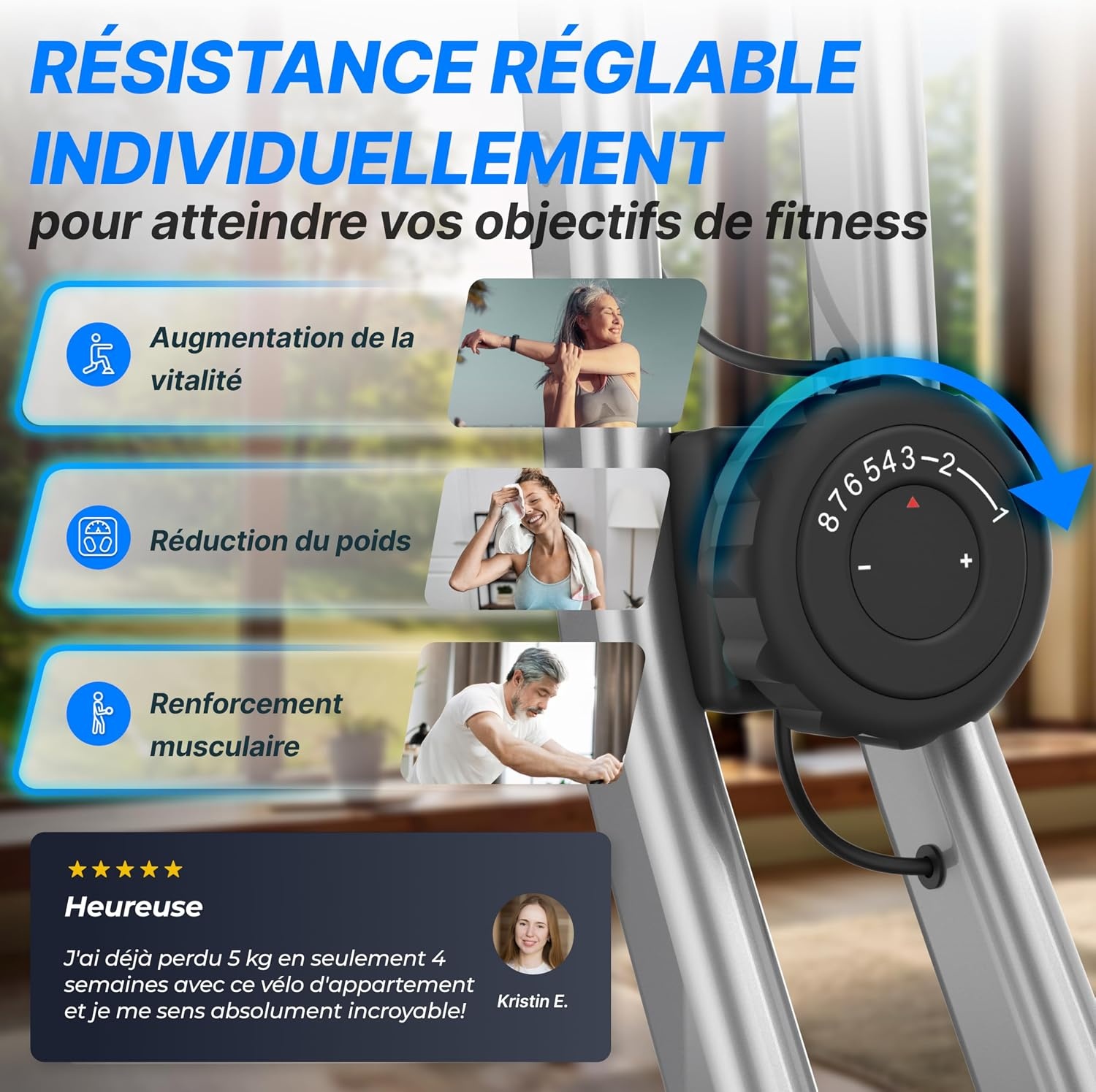 Ultrasport Vélo d'appartement pliable - 8 niveaux de résistance - Jusqu'à -47%