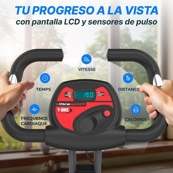 Ultrasport Vélo d'appartement pliable - 8 niveaux de résistance - Jusqu'à -47%