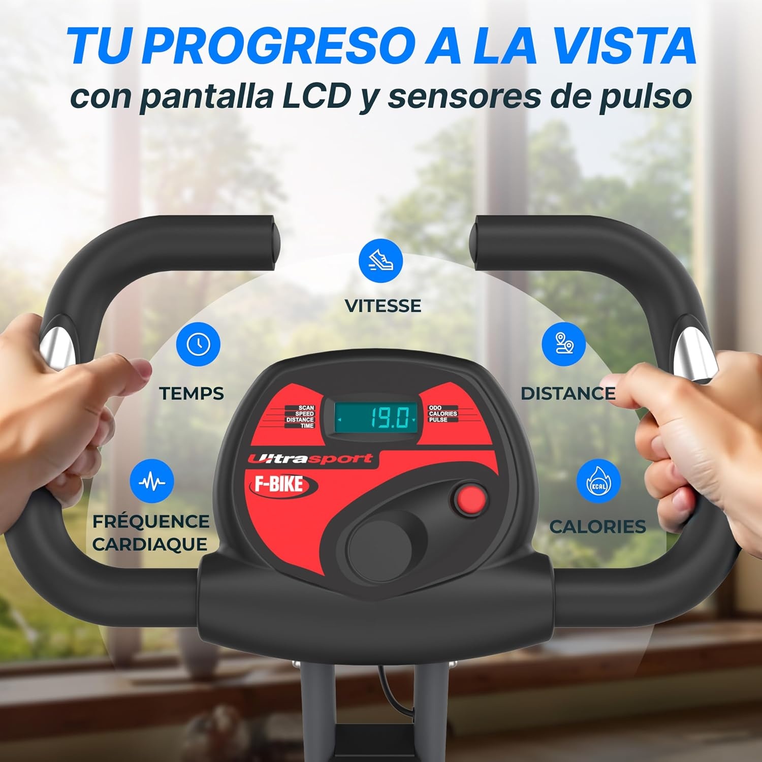 Ultrasport Vélo d'appartement pliable - 8 niveaux de résistance - Jusqu'à -47%