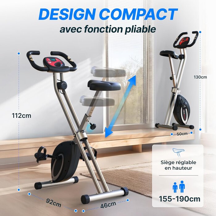 Ultrasport Vélo d'appartement pliable - 8 niveaux de résistance - Jusqu'à -47%