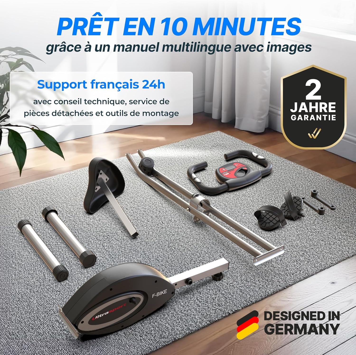 Ultrasport Vélo d'appartement pliable - 8 niveaux de résistance - Jusqu'à -47%