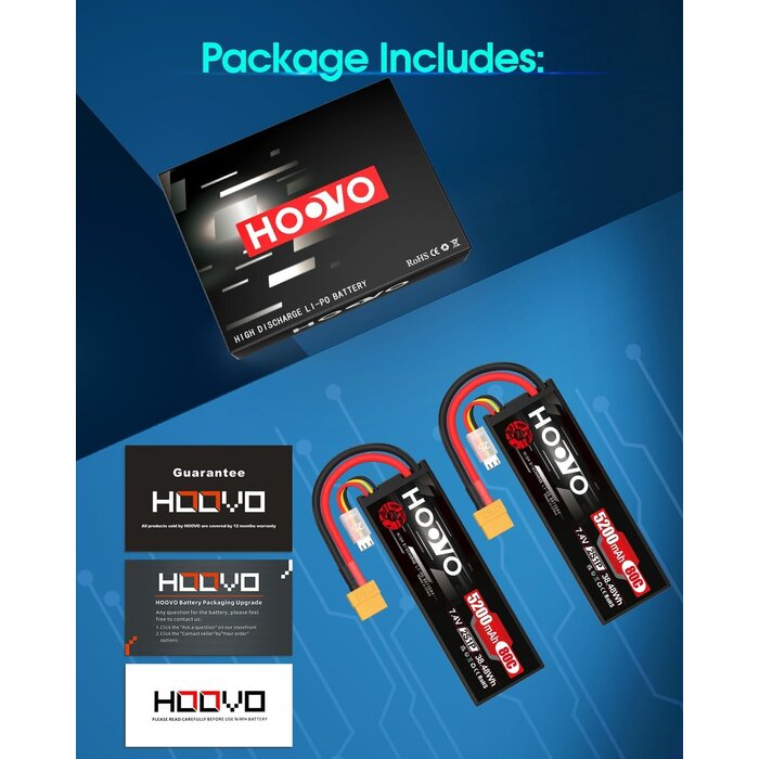 Amazon Lot de 2 Batteries LiPo 2S 7,4V 5200mAh 80C XT60 - Jusqu'à -28% sur votre achat