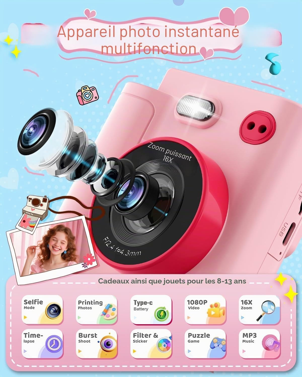 Appareil photo instantané pour enfants - 1080P - Jusqu'à -43% de remise