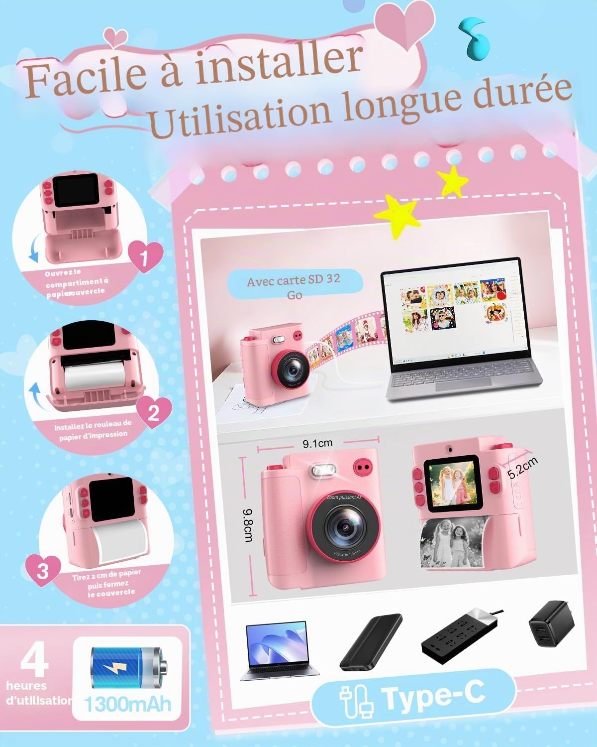 Appareil photo instantané pour enfants - 1080P - Jusqu'à -43% de remise