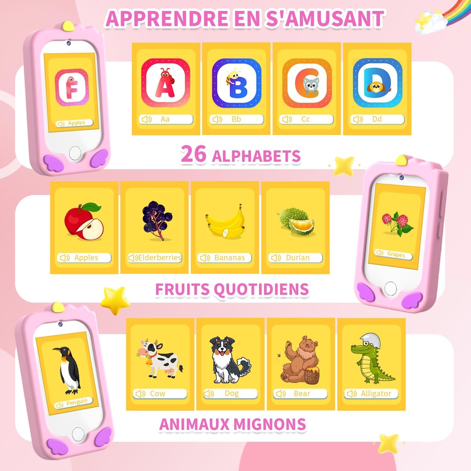 Smartphone pour enfants rose - Éducatif et interactif - Jusqu'à 44% de remise