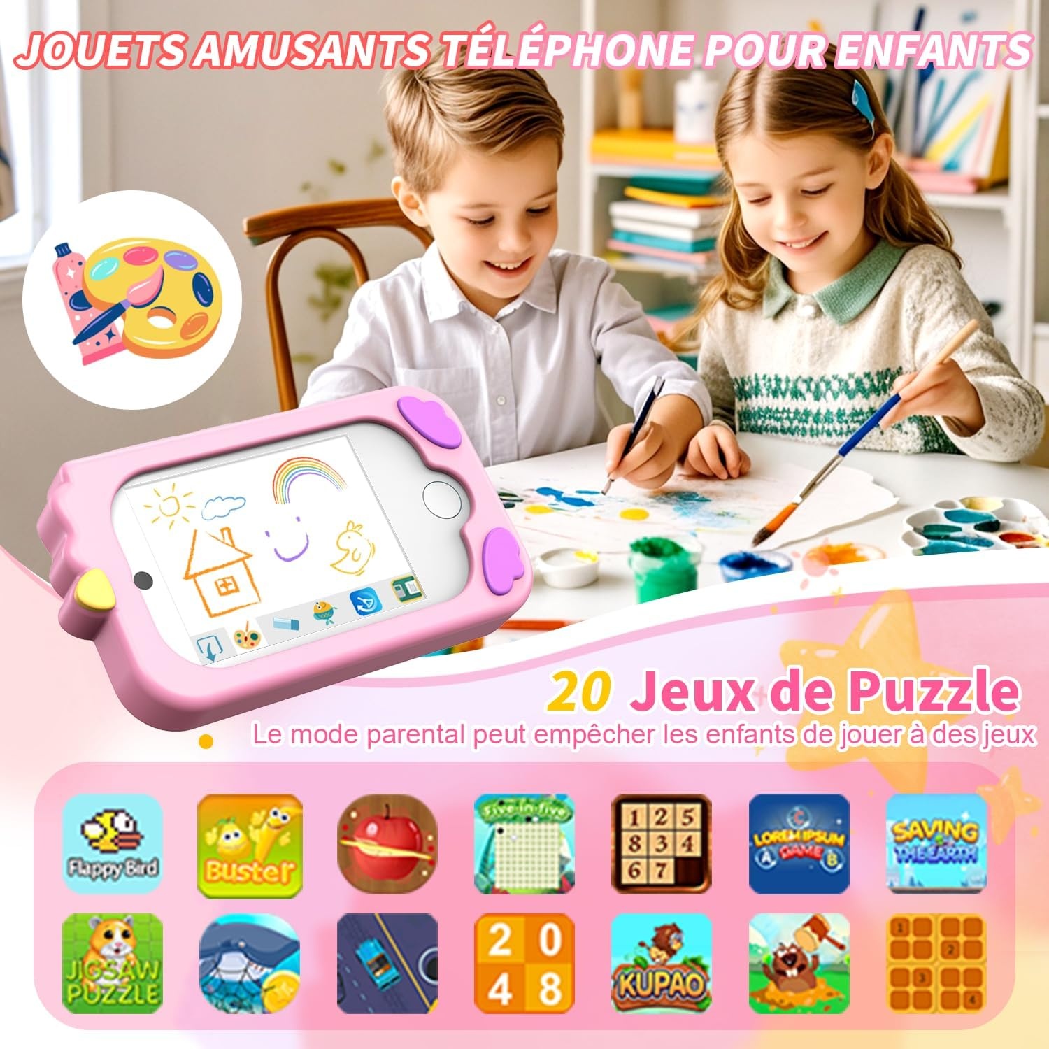 Smartphone pour enfants rose - Éducatif et interactif - Jusqu'à 44% de remise