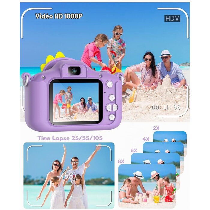 Appareil photo enfant 20MP violet - jusqu'à 43% de remise