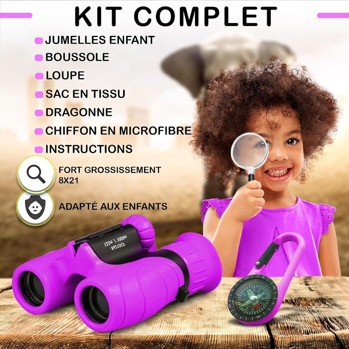 Jumelles Enfant 8x21 Violettes + Kit Exploration - Jusqu'à 43% de remise