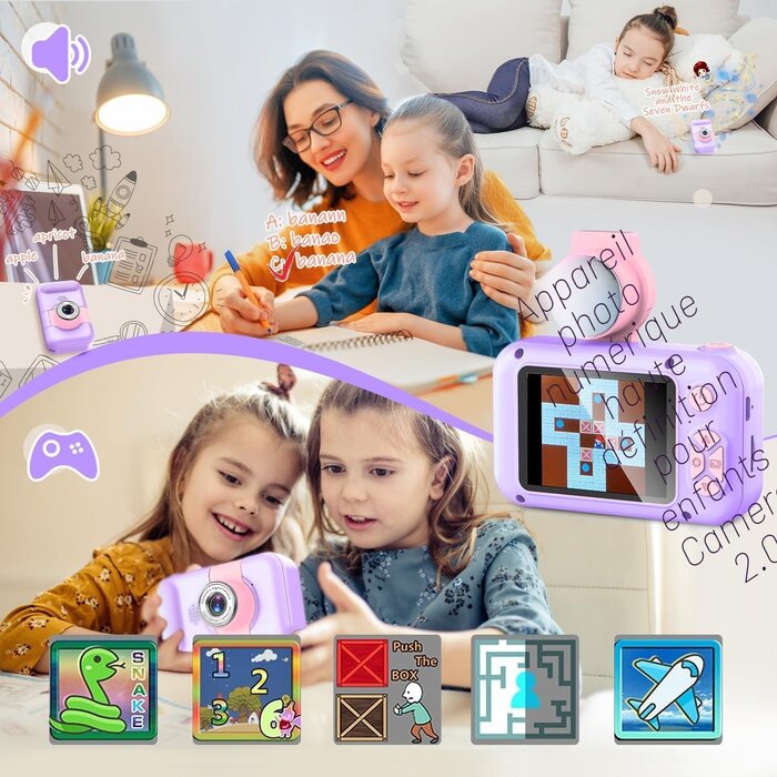 Appareil photo enfant 1080P violet - Objectif 180° - Jusqu'à 33% de réduction