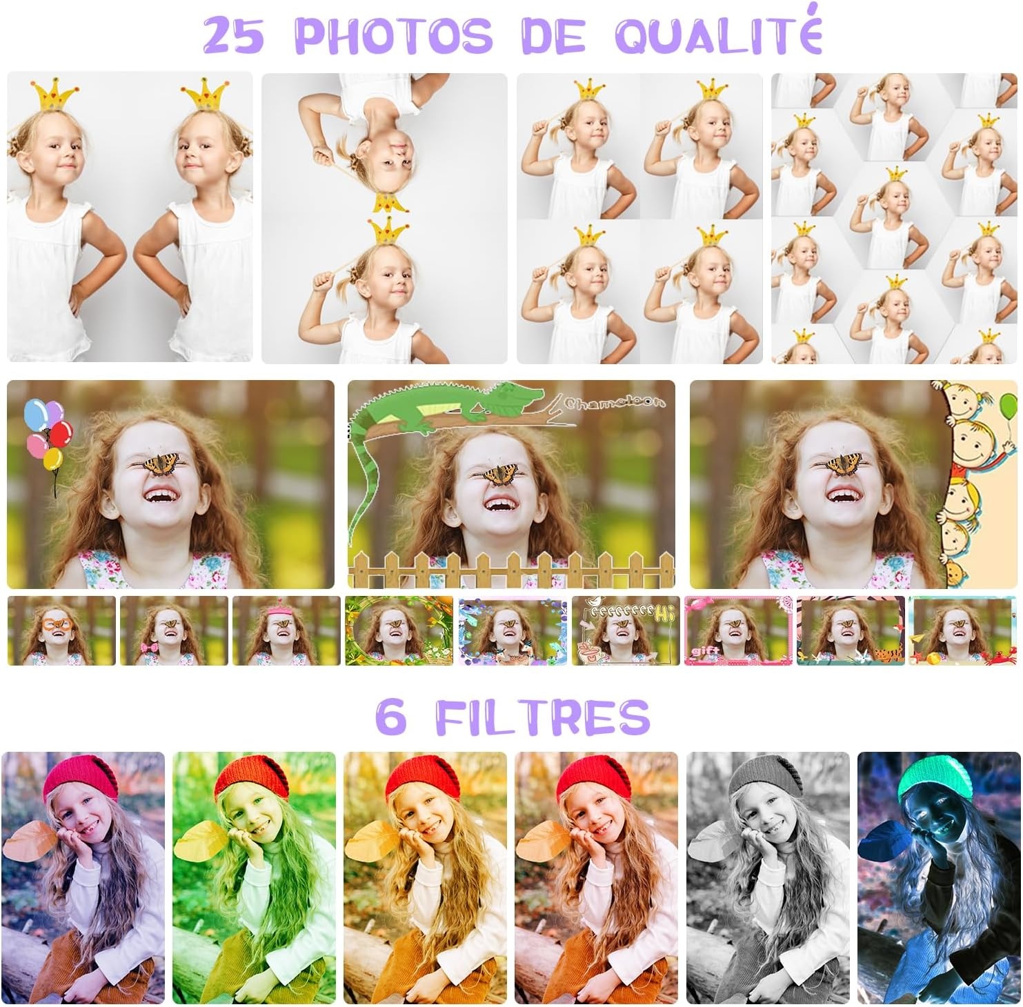 Appareil photo enfant 1080P violet - Objectif 180° - Jusqu'à 33% de réduction