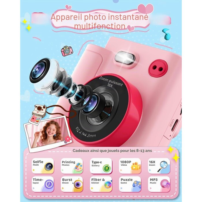 Appareil photo instantané pour enfants - Rose - Jusqu'à -43% de remise