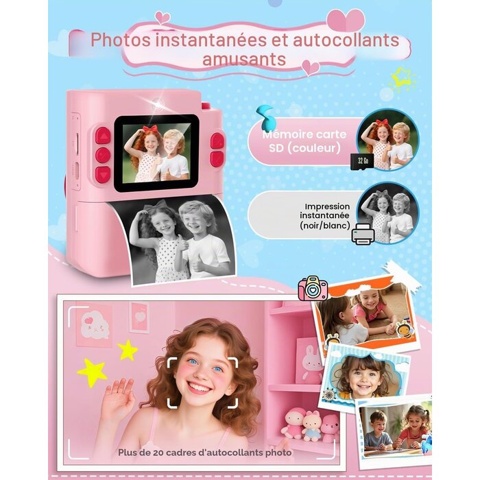Appareil photo instantané pour enfants - Rose - Jusqu'à -43% de remise