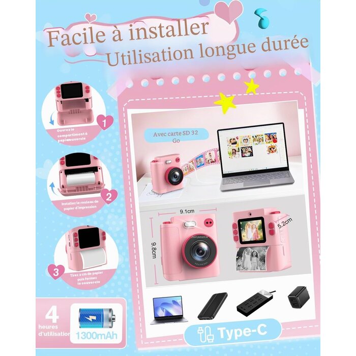 Appareil photo instantané pour enfants - Rose - Jusqu'à -43% de remise