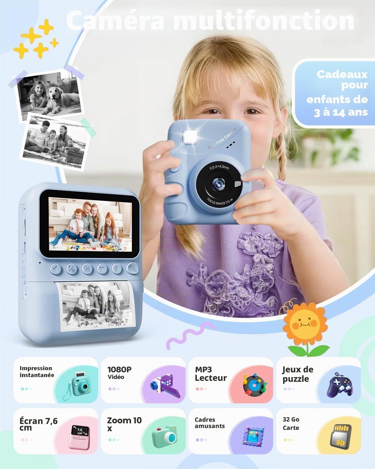 Appareil photo instantané enfant 48MP - Jusqu'à -39% sur notre stock outlet