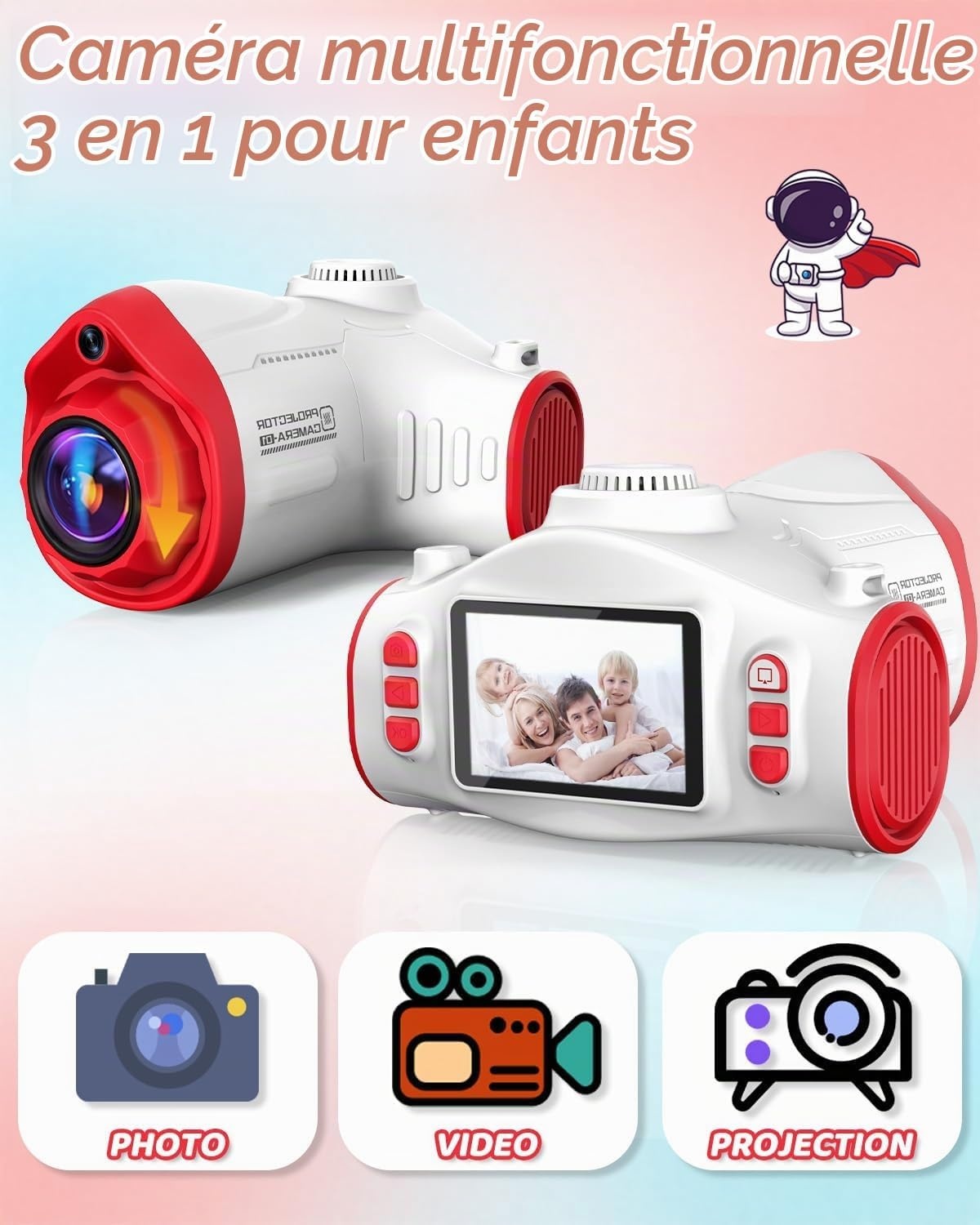 Appareil photo projecteur 3-en-1 pour enfants 48MP - Jusqu'à -40%