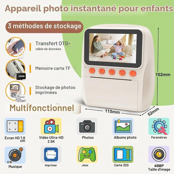 Appareil photo instantané enfant 48MP - Jusqu'à 39% de réduction