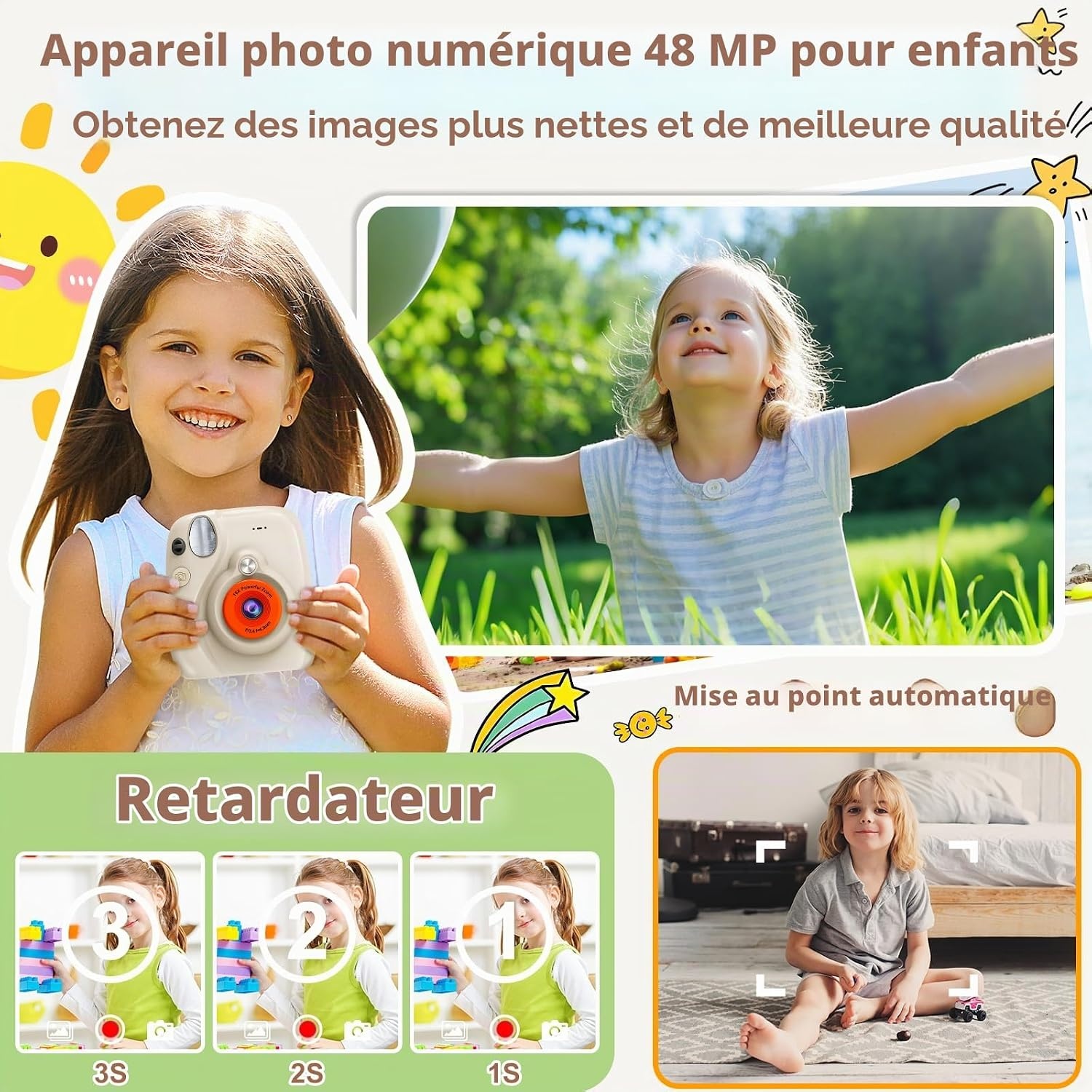 Appareil photo instantané pour enfants 48MP - Kaki - 69% de remise