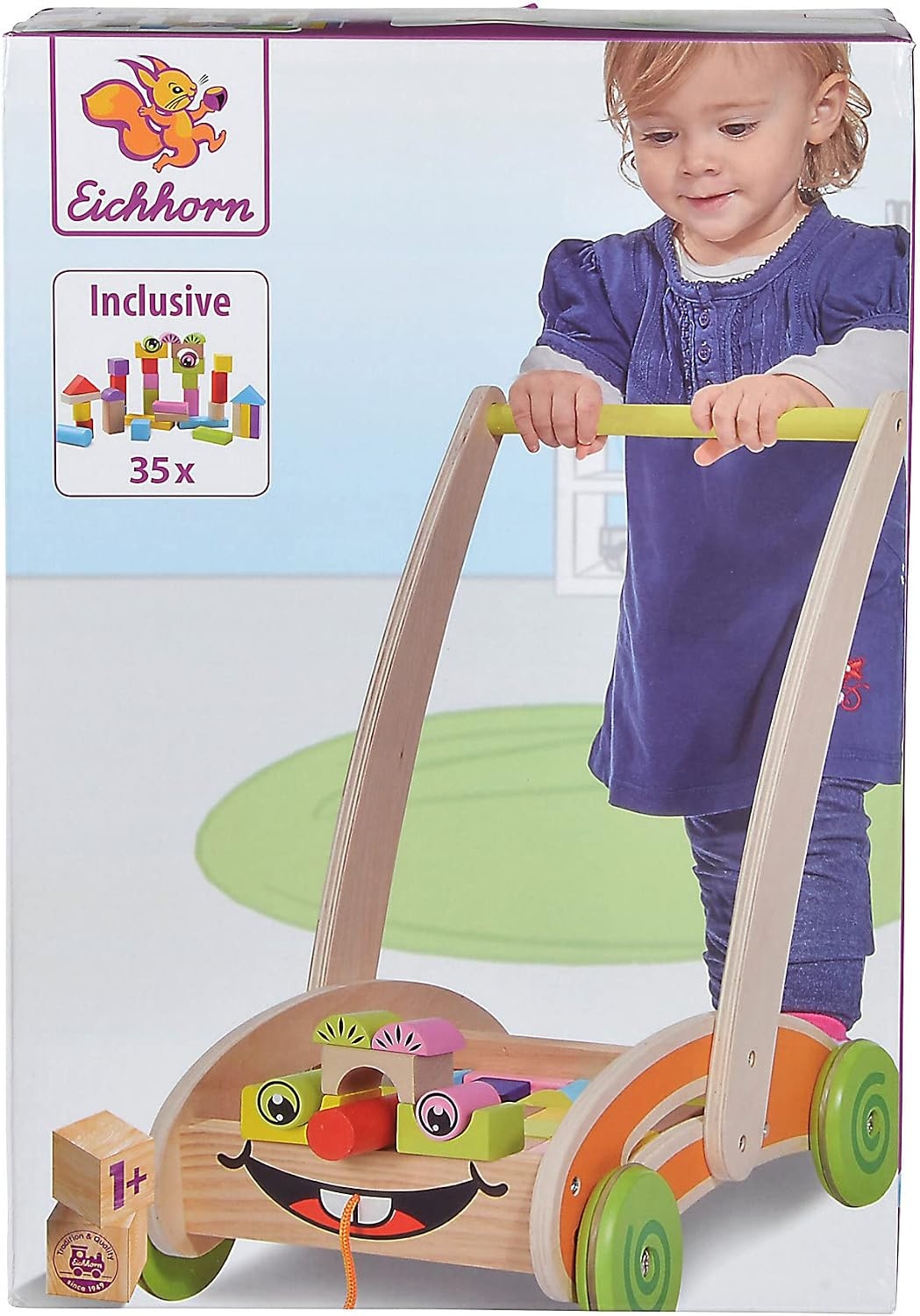 Chariot de marche en bois avec 35 blocs - Jusqu'à 37% de remise