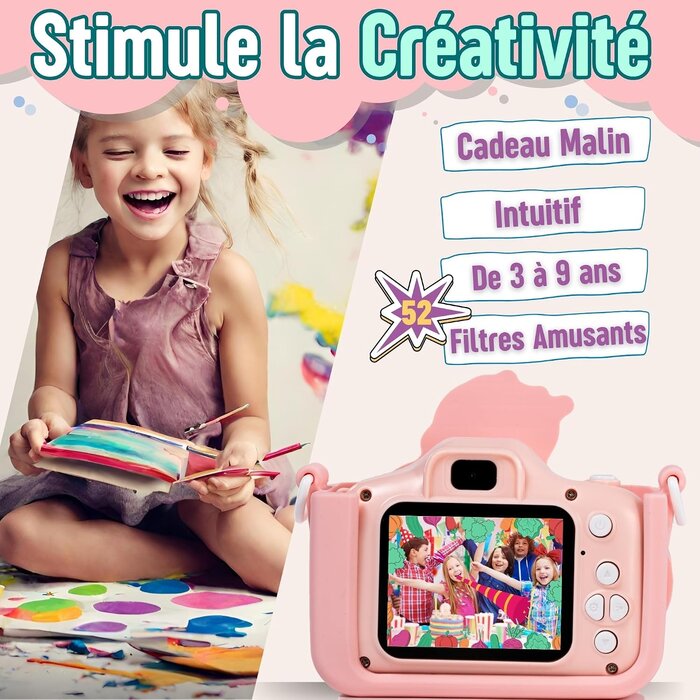 Appareil photo numérique enfant 40MP - Rose - Jusqu'à -38%