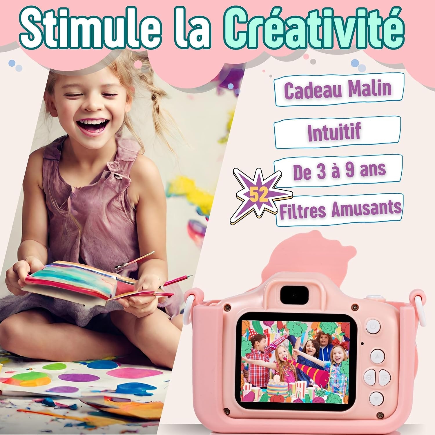 Appareil photo numérique enfant 40MP - Rose - Jusqu'à -38%