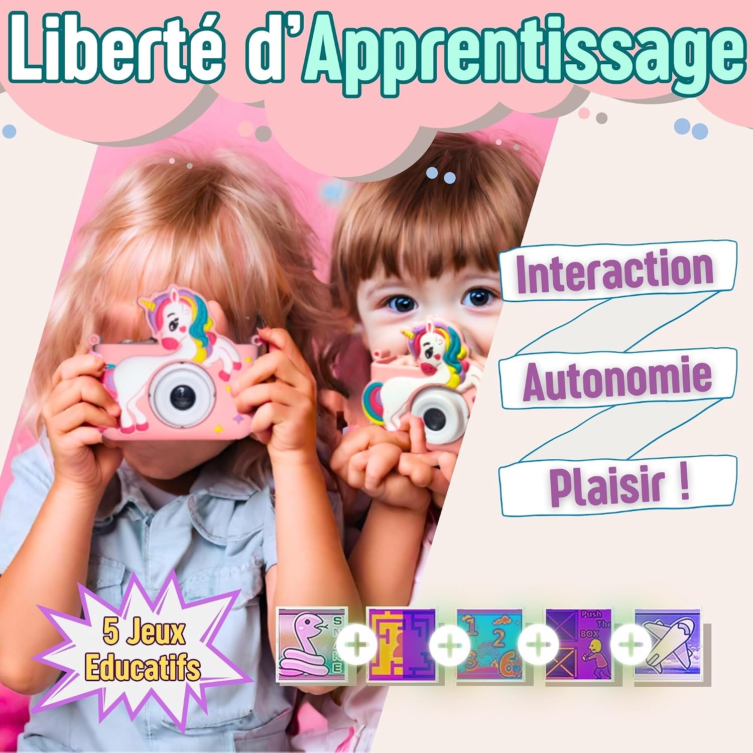 Appareil photo numérique enfant 40MP - Rose - Jusqu'à -38%