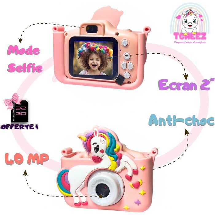 Appareil photo numérique enfant 40MP - Rose - Jusqu'à -38%